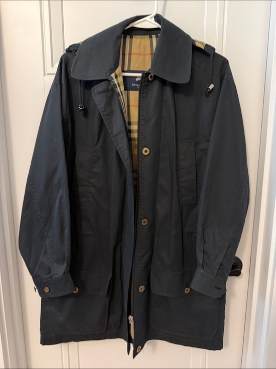 Burberry Jackets & Blazers - Vintage Burberry Navy Trench Coat with Signature Check Lining